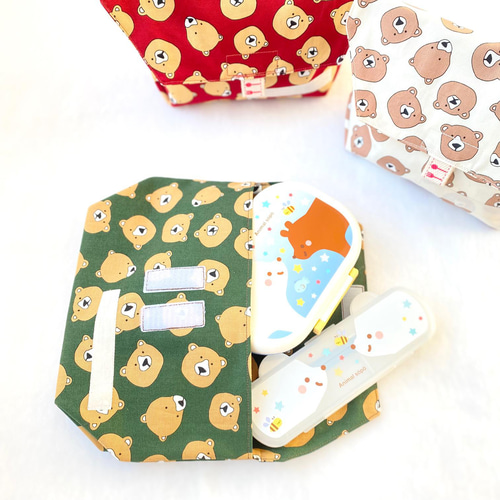 まとめ買いでお得 お弁当箱の出し入れカンタン♪】横入れお弁当袋（くま！くま 手提げ・レッスンバッグ・入園グッズ