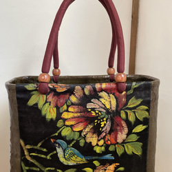 一閑張りバッグ古布の着物とのコラボ かごバッグ atelier-fumika