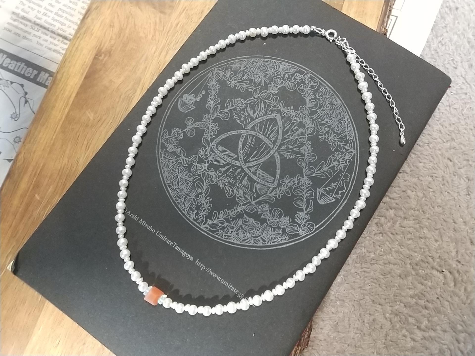 オレンジムーンストーン× オパール×淡水パール×silver925ペンダント/ネックレス