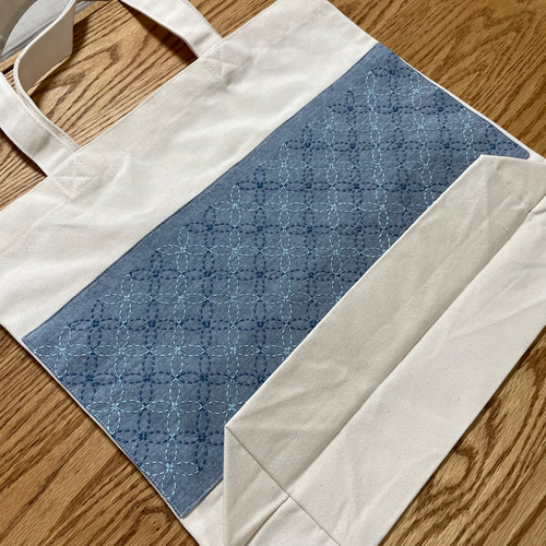 刺し子トートL 七宝つなぎ/ネイビー キャンバス 大きめ 肩がけ