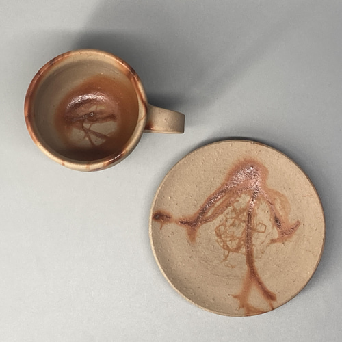 備前焼 コーヒーカップ・ソーサー 緋襷 紙箱入り ティーカップ