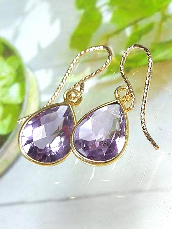 14kgf ハンドメイドピアスルベライトカラーのお月さまとアメジストのお