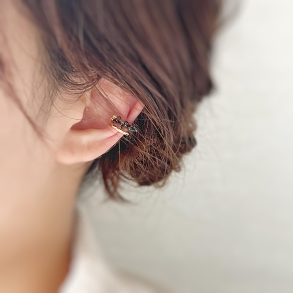 【JORIE】金属アレルギー対応　ブラックスピネル　CROWN Ear cuff 6枚目の画像