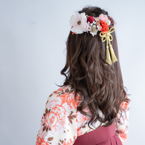 成人式 振り袖 髪飾り 花飾り 赤い花 アップ ヘアアクセサリー