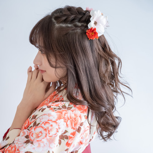 【卒業式袴髪飾り ハーフアップG】桜ヘッドドレス＆組紐ゴールド成人式前撮り卒園式 赤・ピンク・白の卒業式袴・桜の髪飾り】ハーフアップG