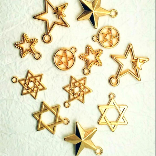 チャーム 6種12個(各2個) 星 ミックス 立体 六芒星 ミニ ゴールド