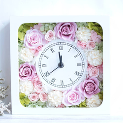 プリザーブドフラワーのフラワー時計(ブラウン) 花時計 フレーム