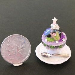 【キラキラ】ミニチュアパフェ紫　蝶　ぶどう　藤の花　ビジュー 4枚目の画像