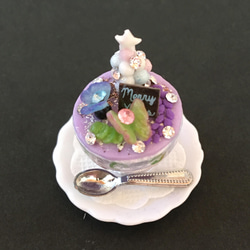 【キラキラ】ミニチュアパフェ紫　蝶　ぶどう　藤の花　ビジュー 3枚目の画像