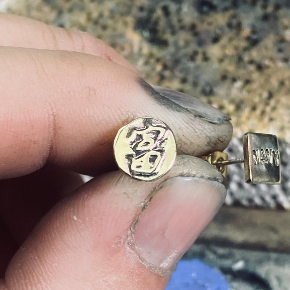 黃銅 圓與方 耳針 可客製中文 S256 第4張的照片