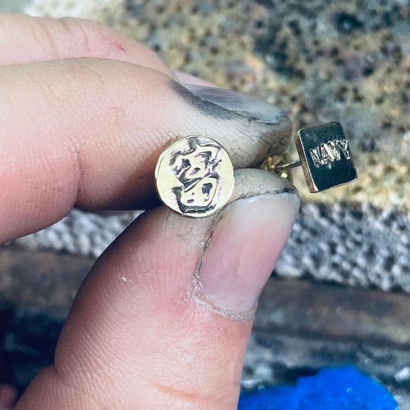 黃銅 圓與方 耳針 可客製中文 S256 第6張的照片