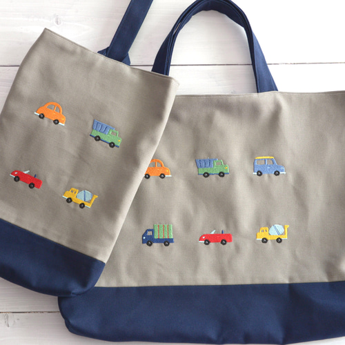 お名前刺繍できます!車の刺繍のレッスンバックとシューズケース お名前刺繍できます!車の刺繍のレッスンバックとシューズケース