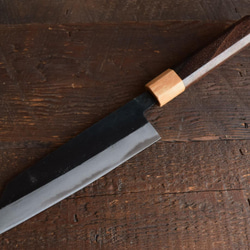 手工鍛造傳統黑色文化刀 Kiritsuke Santoku 165 毫米紅木手柄 第3張的照片