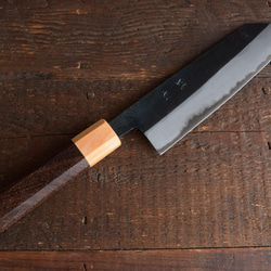 手工鍛造傳統黑色文化刀 Kiritsuke Santoku 165 毫米紅木手柄 第1張的照片