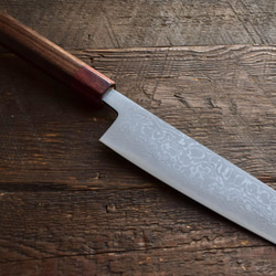 手造り鍛造 ダマスカス 青二多層鋼 文化包丁 切り付け三徳 紫檀八角柄