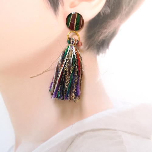 sale】2way*カラフルなエスニックのタッセルのピアス/イヤリング