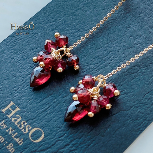 天然石 14kgf*深紅の美しさ モザンビークガーネット ロングピアス  