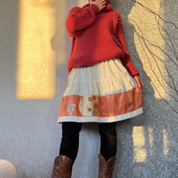 女の子用 コーデュロイ ＋ 帯  冬のフェミニンロングスカート 14枚目の画像
