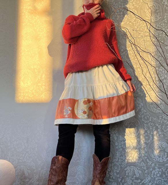 女の子用 コーデュロイ ＋ 帯  冬のフェミニンロングスカート 14枚目の画像