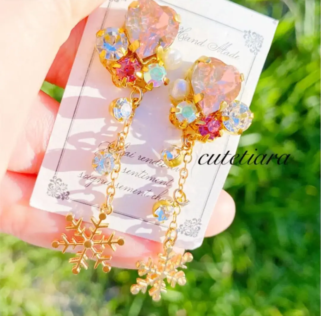 ハンドメイド❤️大人気❤️ライトピンクハート×キラキラスノーロング