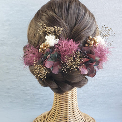 ダークカラー　ゴールド　レッド　グリーン　スモークツリー　髪飾り　成人式　結婚式　 1枚目の画像