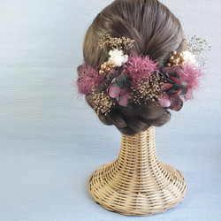ダークカラー　ゴールド　レッド　グリーン　スモークツリー　髪飾り　成人式　結婚式　 2枚目の画像