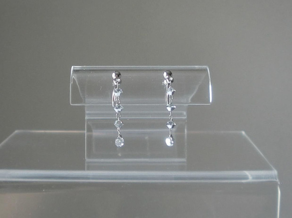 水晶流蘇耳環（穿孔耳環）：透明銀 第3張的照片