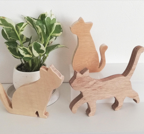 木製、猫のシルエット、猫の置物3点セットA その他インテリア雑貨