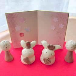 クマとウサギの陶器製ペン立て 注文品☆陶器☆うさぎのペン立て その他インテリア雑貨 さくら工房