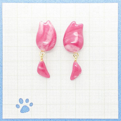 【猫ピアス】サージカルステンレス ピンク猫のシンプル大振り桃色ピアス 7枚目の画像