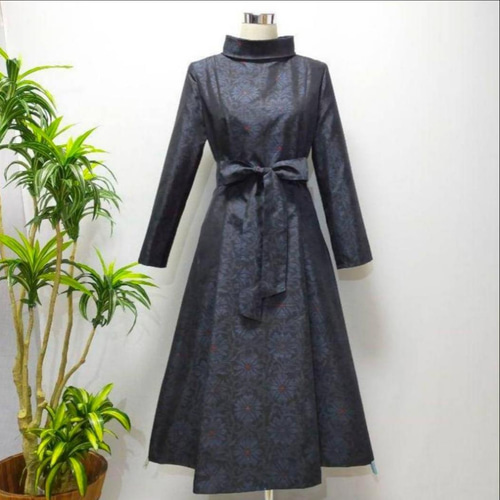 本場大島紬 ロングワンピース ピンタック 本場大島紬 泥染め ロング