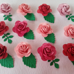 ペーパーフラワー詰め合わせ　40個  リーフ40個80個　クラフトパンチ　薔薇　花　立体　平面　カード　約1.5～3㎝　 2枚目の画像