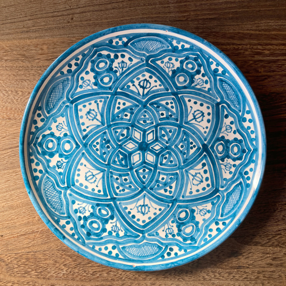 絵皿 26cm  GEO008 マヨリカ焼き イタリア陶器 幾何学模様 1枚目の画像