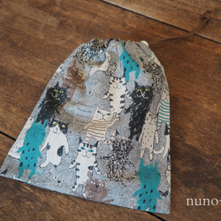 【nuno+】 kids 体操服用巾着袋 &給食袋セット ネコ柄 3枚目の画像