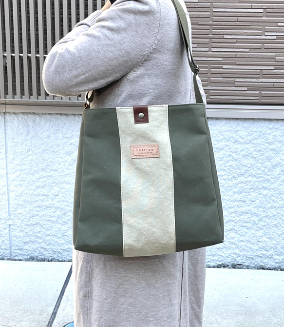 Michi  bag ＊ショルダーバッグ　スクエア〈オリーブ〉 2枚目の画像