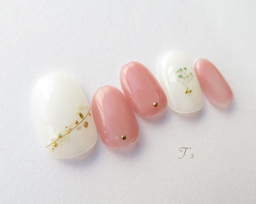 No.83 シアーホワイト×シアーピンク×ワイヤー ネイルチップ