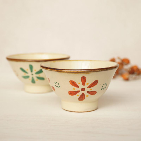 やちむん 3.5寸まかい お茶碗 A（壺屋焼 幸陶器 『花火 赤』3.5