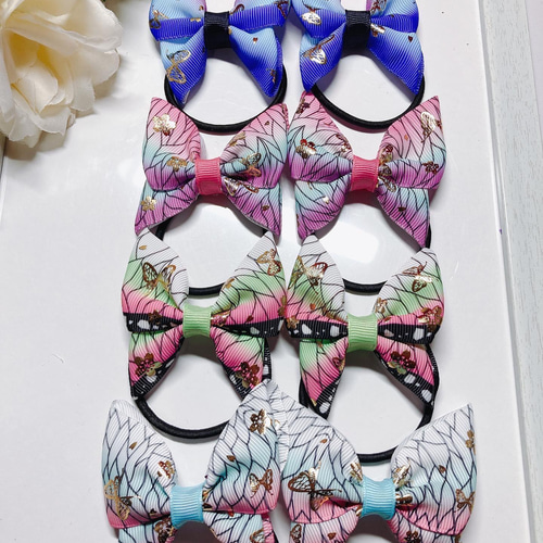 ハンドメイド ヘアゴム 蝶 リボン キラキラ かわいい 大人 お揃い チア