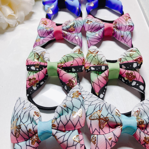 ハンドメイド ヘアゴム 蝶 リボン キラキラ かわいい 大人 お揃い チア