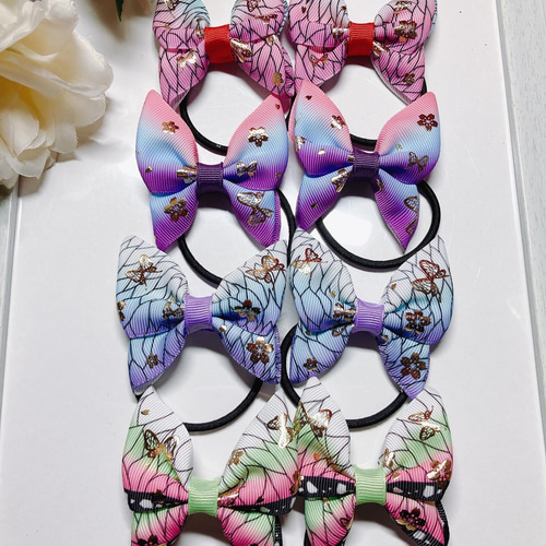 ハンドメイド リボン ヘアゴム 蝶 キラキラ 子供 大人 チア ダンス  