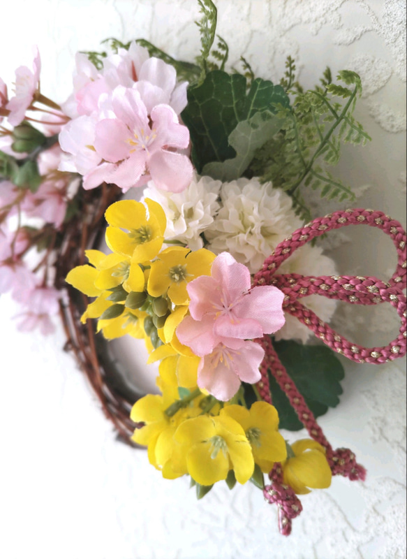 桜 さくら 菜の花 リース ピンク しだれ桜 黄色 春 お祝い 引越し祝い ご新居お祝い 和風 玄関飾り ギフト 3枚目の画像