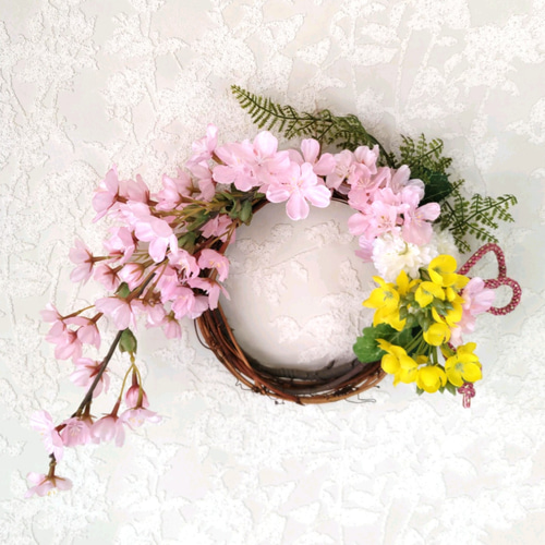 桜 さくら 菜の花 リース ピンク しだれ桜 黄色 春 お祝い
