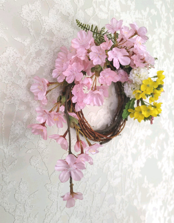 桜 さくら 菜の花 リース ピンク しだれ桜 黄色 春 お祝い 引越し祝い ご新居お祝い 和風 玄関飾り ギフト 2枚目の画像