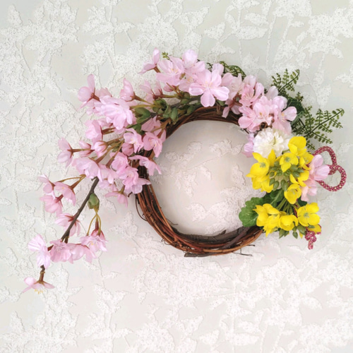 桜 さくら 菜の花 リース ピンク しだれ桜 黄色 春 お祝い 引越し祝い