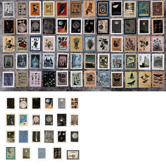 [A-00818] レトロ切手風ステッカー 46枚セット コラージュ素材 11枚目の画像