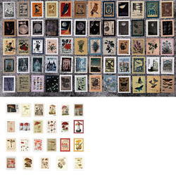 [A-00818] レトロ切手風ステッカー 46枚セット コラージュ素材 8枚目の画像