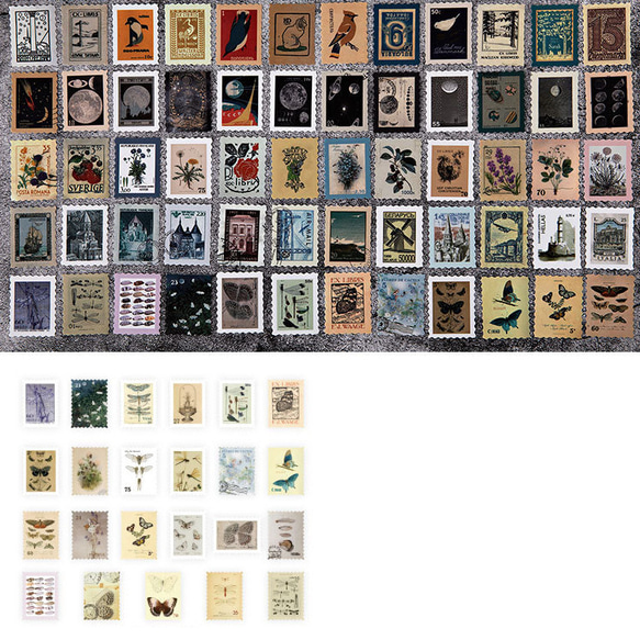 [A-00818] レトロ切手風ステッカー 46枚セット コラージュ素材 12枚目の画像