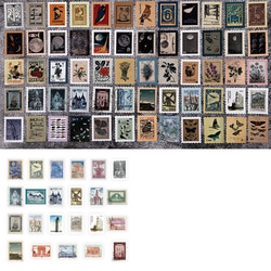 [A-00818] レトロ切手風ステッカー 46枚セット コラージュ素材 7枚目の画像