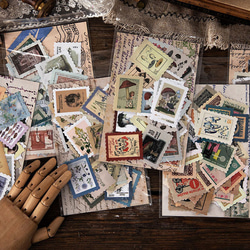 [A-00818] レトロ切手風ステッカー 46枚セット コラージュ素材 1枚目の画像
