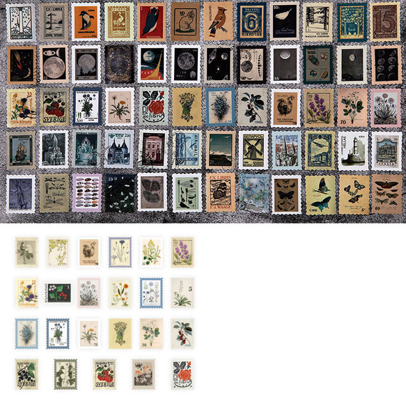 [A-00818] レトロ切手風ステッカー 46枚セット コラージュ素材 10枚目の画像